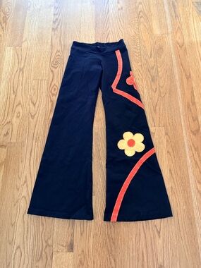 Black Flared Leggings with Orange Flower Detail
